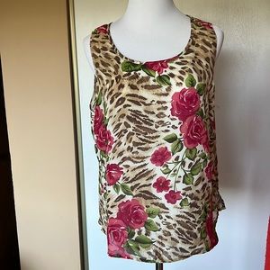 Floral leopard print tank top. Size L